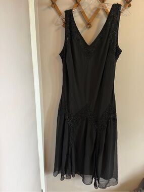 Vintage Leslie Fay Evenings Beaded Drop Waist Midi Dress Black 22W